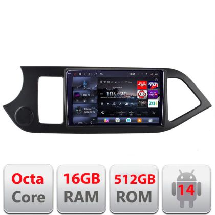 Navigatie Kia Picanto 2011-2015 Edotec Kit-217 8 core QLED 2K 12+256GB 360 Android Waze USB Navigatie Internet Youtube Radio