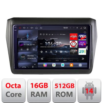 Navigatie Suzuki Swift 2017- Edotec Kit-2179 8 core QLED 2K 12+256GB 360 Android Waze USB Navigatie Internet Youtube Radio