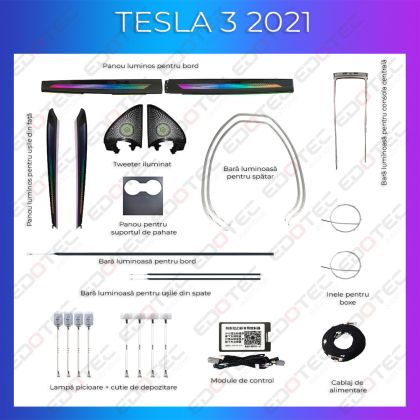 Lumini ambientale Tesla Model 3 2021 trimuri control telefon