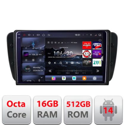 Navigatie Seat Ibiza 2008-2014 Edotec Kit-246 8 core QLED 2K 12+256GB 360 Android Waze USB Navigatie Internet Youtube Radio