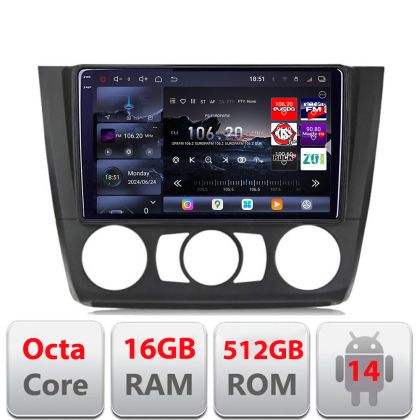 Navigatie BMW Seria 1 E87 2007-2011 clima manuala Edotec Kit-bmw117-manual 8 core QLED 2K 12+256GB 360 Android Waze USB Navigatie Internet Youtub