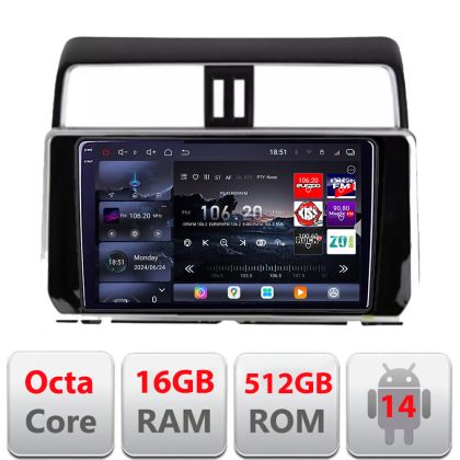 Navigatie Toyota Prado J150 2018- Edotec Kit-1065 8 core QLED 2K 12+256GB 360 Android Waze USB Navigatie Internet Youtube Radio