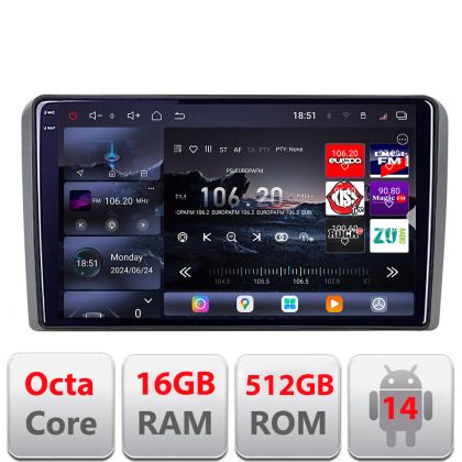 Navigatie Audi A3 8P 2003-2011  Edotec Kit-049 8 core QLED 2K 12+256GB 360 Android Waze USB Navigatie Internet Youtube Radio