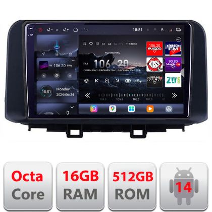 Navigatie Hyundai Kona 2017-2022 Edotec Kit-1058 8 core QLED 2K 12+256GB 360 Android Waze USB Navigatie Internet Youtube Radio