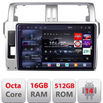 Navigatie Toyota Landcruiser J150 Prado 2014-2017 Edotec Kit-065 8 core QLED 2K 12+256GB 360 Android Waze USB Navigatie Internet Youtube Radio