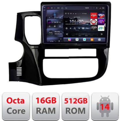 Navigatie Mitsubishi Outlander 2014- Edotec Kit-1230 8 core QLED 2K 12+256GB 360 Android Waze USB Navigatie Internet Youtube Radio