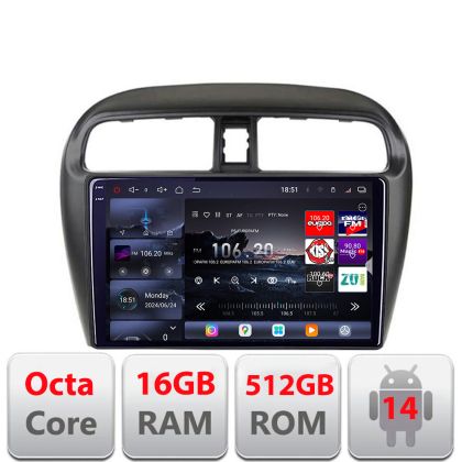 Navigatie Mitsubishi Space Star Mirage Attrage 2012- 8 core QLED 2K 12+256GB 360 Android Waze USB Navigatie Internet Youtube Radio Edotec