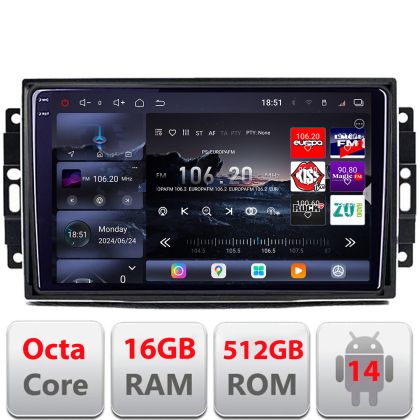 Navigatie Chrysler Jeep Edotec Kit-202 8 core QLED 2K 12+256GB 360 Android Waze USB Navigatie Internet Youtube Radio v2