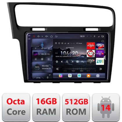 Navigatie VW Golf 7 2013-2020 Edotec Kit-491 8 core QLED 2K 12+256GB 360 Android Waze USB Navigatie Internet Youtube Radio
