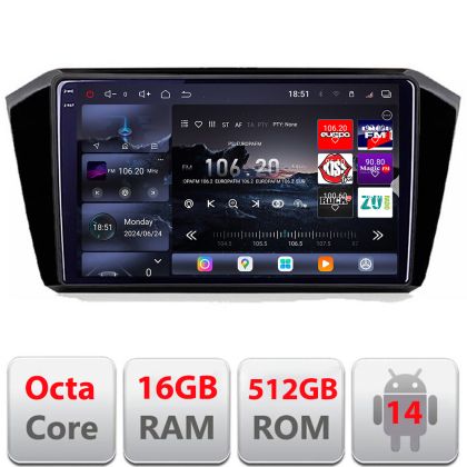 Navigatie VW Passat 2015- Edotec Kit-518 8 core QLED 2K 12+256GB 360 Android Waze USB Navigatie Internet Youtube Radio