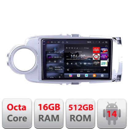 Navigatie Toyota Yaris 2010-2018 Edotec Kit-YARIS10 8 core QLED 2K 16+512GB 360 Android Waze USB Navigatie Internet Youtube Radio Edotec