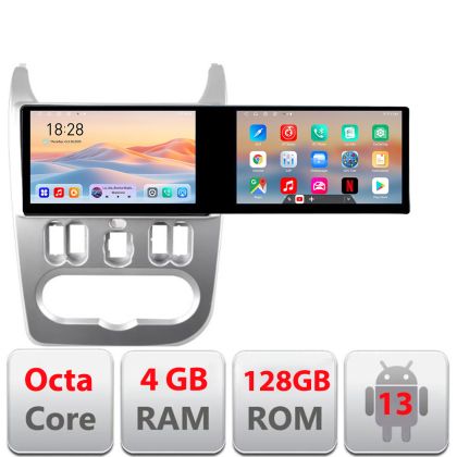 Navigatie Dacia Duster 2010-2012 Kit-099 Edotec 2 ecrane  8 core 4+128 21.6 inch Incell android Wifi 5Ghz gps internet
