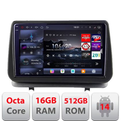 NavigatieRenault Clio 3 2005-2013 Edotec Kit-Clio3 8 core QLED 2K 16+512GB 360 Android Waze USB Navigatie Internet Youtube Radio