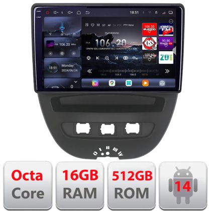 Navigatie Citroen C1 Peugeot 107 Toyota Aygo 2005-2014 Android radio gps internet 8 core QLED 2K 16+512GB 360 Edotec v2