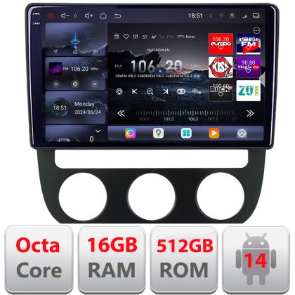 Navigatie VW Golf 5 2004-2010 clima automatica Android radio gps internet 8 core QLED 2K 16+512GB 360 Edotec