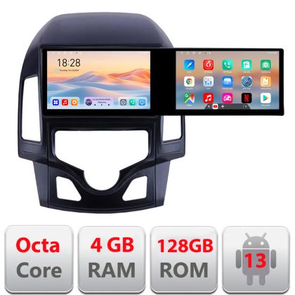 Navigatie Hyundai I30 2009-2012 clima automata Kit-i30automatic Edotec 2 ecrane  8 core 4+128 21.6 inch Incell android Wifi 5Ghz gps internet et