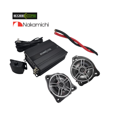 Pachet 2 subwoofere Nakamichi dedicate pentru Mercedes, cu amplificator 1 canale de la BassCore si cablu de alimentare de 5 metri.