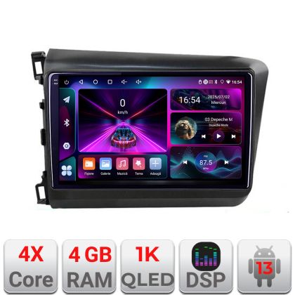 Navigatie Honda Civic 2012-2015 A-132  4+64 InCell Display 1K Android Waze USB Navigatie Internet Youtube Radio