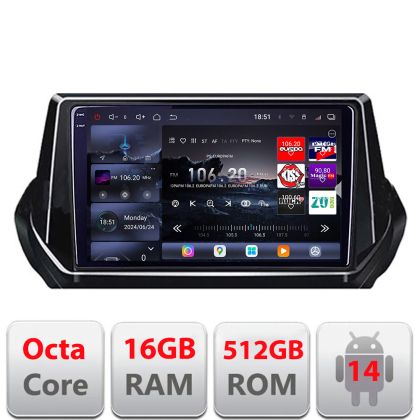 Navigatie Peugeot 2008 2020- Android radio gps internet 8 core QLED 2K 16+512GB 360 Edotec