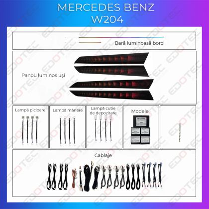 Lumini Ambientale NIGHTVIBE Mercedes C Class W204 trimuri set complet control din telefon sau sistemul original AMB-ME-W204-TRIMMS