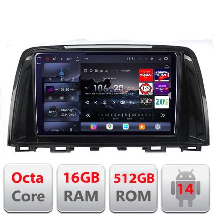 Navigatie Mazda 6 2013-2017 Edotec Kit-223 8 core QLED 2K 16+512GB 360 Android Waze USB Navigatie Internet Youtube Radio