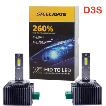 Set de 2 Becuri Faruri Conversie Hid-Led, Steelmate LED D3S Led, Plug & Play, 6000k, Miez Cupru, Radiator Aluminiu Silentios, Calitate Premium