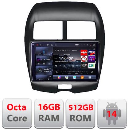 Navigatie Mistubishi ASX 2010-2017 Edotec Kit-026 8 core QLED 2K 16+512GB 360 Android Waze USB Navigatie Internet Youtube Radio