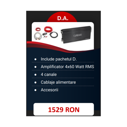 Pachet 2 Difuzoare Audio System Component CARBON 165 + 2 Difuzoare Carbon 165 Coaxiale + Amplificator 4X 60Watt RMS