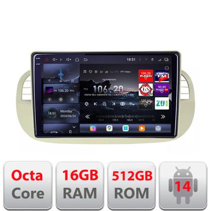 Navigatie Fiat 500 intre anii 2007-2015 Android radio gps internet 8 core QLED 2K 16+512GB 360 Edotec
