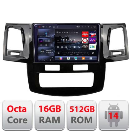 Navigatie Toyota Hilux 2008-2014 Edotec Kit-143 8 core QLED 2K 16+512GB 360 Android Waze USB Navigatie Internet Youtube Radio
