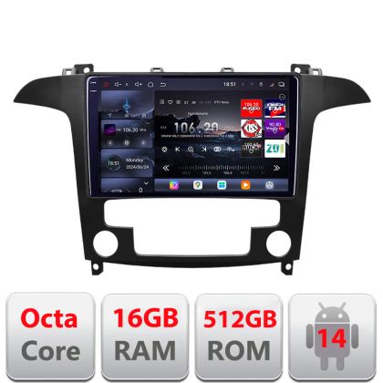 Navigatie Ford S-Max 2008-2012 Edotec Kit-003 8 core QLED 2K 16+512GB 360 Android Waze USB Navigatie Internet Youtube Radio