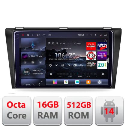 Navigatie Mazda 3 2009-2014 Edotec Kit-034 8 core QLED 2K 16+512GB 360 Android Waze USB Navigatie Internet Youtube Radio