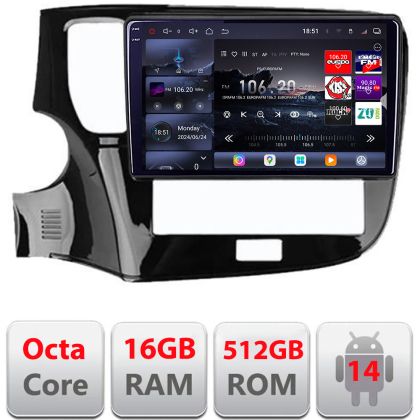 Navigatie Mitsubishi Oultander 2020- Edotec Kit-1230-20 8 core QLED 2K 16+512GB 360 Android Waze USB Navigatie Internet Youtube Radio