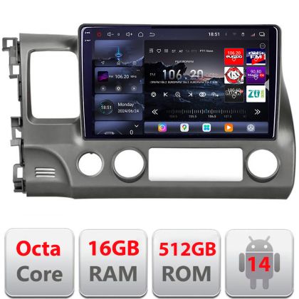 Navigatie Honda Civic Sedan 2005-2011 Edotec Kit-044 8 core QLED 2K 16+512GB 360 Android Waze USB Navigatie Internet Youtube Radio