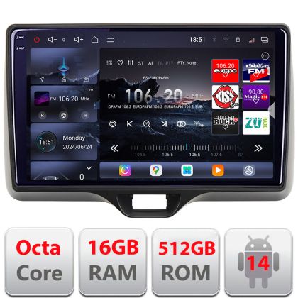 Navigatie Toyota Yaris 2020- Android radio gps internet 8 core QLED 2K 16+512GB 360 Edotec