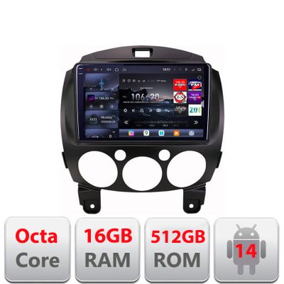 Navigatie Mazda 2 2007-2013 Android radio gps internet 8 core QLED 2K 12+256GB 360 Edotec