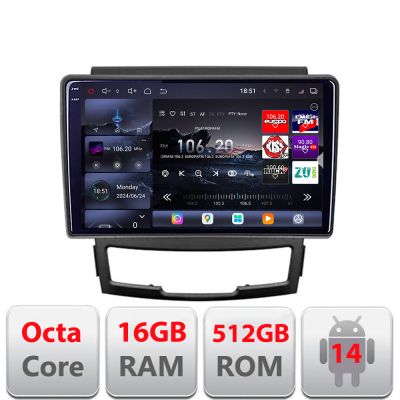 Navigatie Ssangyong Korando 2011-2013 Edotec Kit-159 8 core QLED 2K 12+256GB 360 Android Waze USB Navigatie Internet Youtube Radio