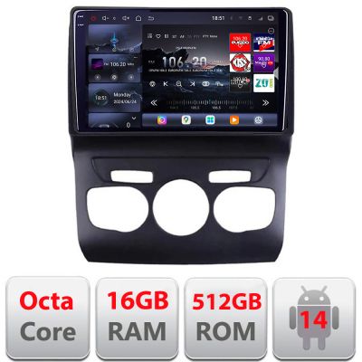Navigatie Citroen C4 2011-2016  Edotec Kit-241 8 core QLED 2K 12+256GB 360 Android Waze USB Navigatie Internet Youtube Radio