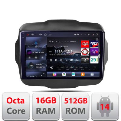 Navigatie Jeep Renegade 2015-2020 Edotec Kit-500 8 core QLED 2K 12+256GB 360 Android Waze USB Navigatie Internet Youtube Radio