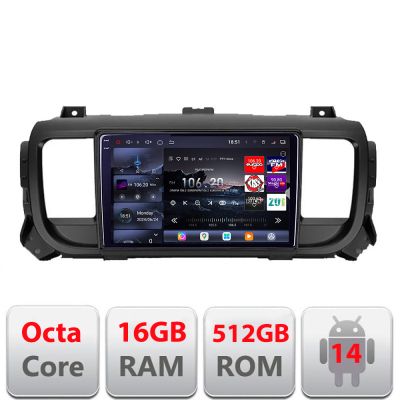 Navigatie Citroen Jumpy Toyota Proace Peugeot Traveller 2017-2022 Edotec Kit-jumpy16 8 core QLED 2K 12+256GB 360 Android Waze USB Navigatie Internet Youtube v3