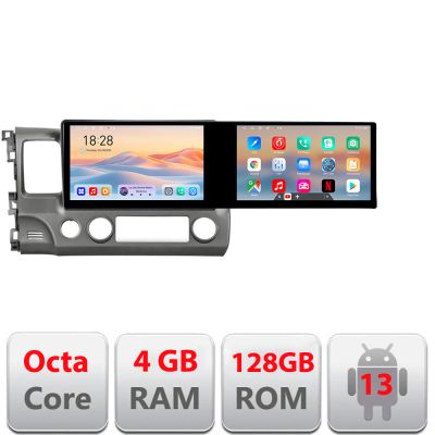 Navigatie Honda Civic 2005-2011 Kit-044 Edotec 2 ecrane  8 core 4+128 21.6 inch Incell android Wifi 5Ghz gps internet
