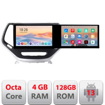 Navigatie Jeep Cherokee 2014-2019 Manual Kit-248 Edotec 2 ecrane  8 core 4+128 21.6 inch Incell android Wifi 5Ghz gps internet 32