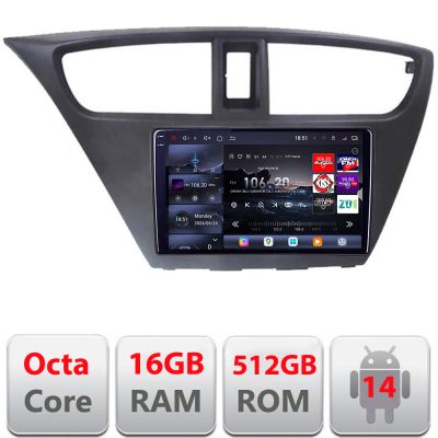 Navigatie Honda Civic 2012-2016 Edotec Kit-CIVIC 8 core QLED 2K 12+256GB 360 Android Waze USB Navigatie Internet Youtube Radio
