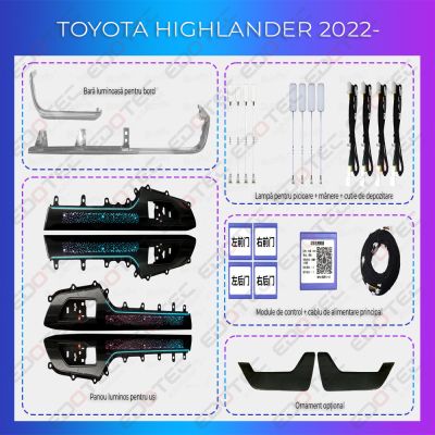 Lumini Ambientale NIGHTVIBE Toyota Highlander 2022 set complet control telefon sau sistem original