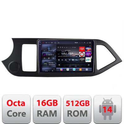 Navigatie Kia Picanto 2011-2015 Edotec Kit-217 8 core QLED 2K 16+512GB 360 Android Waze USB Navigatie Internet Youtube Radio