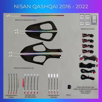 Lumini Ambientale NIGHTVIBE Nissan Qashqai 2016-2022 dedicat set complet control telefon sau sistem original