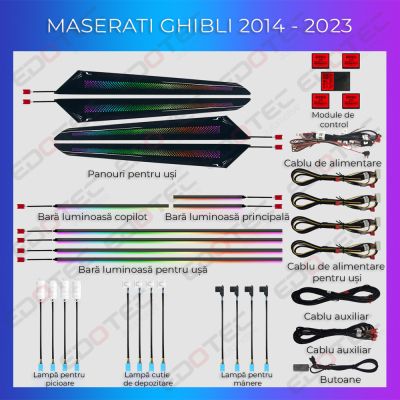 Lumini Ambientale NIGHTVIBE Maserati Ghibli  Quattroporte 2013-2022 set complet control telefon sau sistem original