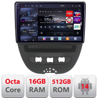 Navigatie Citroen C1 Peugeot 107 Toyota Aygo 2005-2014 Android radio gps internet 8 core QLED 2K 16+512GB 360 Edotec v1