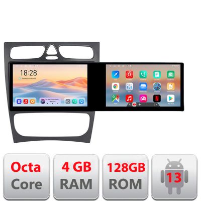 Navigatie Mercedes C W203 2000-2004 Kit-clk Edotec 2 ecrane  8 core 4+128 21.6 inch Incell android Wifi 5Ghz gps internet  Q