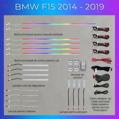 Lumini Ambientale NIGHTVIBE BMW X5 X6 (F15 F16) 2014-2019 dedicat set complet control telefon sau sistem original